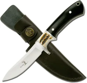 Elk Ridge - Outdoors Fixed Blade Knife - 8.5-in Overall, 3.75-in Mirror Polished Stainless Steel Blade, Full Tang, Jig Bone and Black Wood Handle, Leather Sheath - Hunting, Camping, Survival - ER-087, One Size