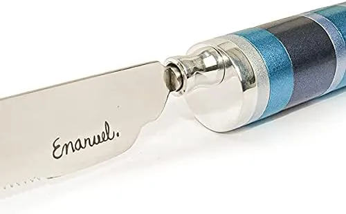 EMANUEL Yair Challah Bread Knife with Detachable Salt Shaker in Handle | Modern Multicolored Ring Design (Blue NSM-2)