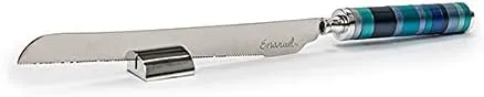 EMANUEL Yair Challah Bread Knife with Detachable Salt Shaker in Handle | Modern Multicolored Ring Design (Blue NSM-2)