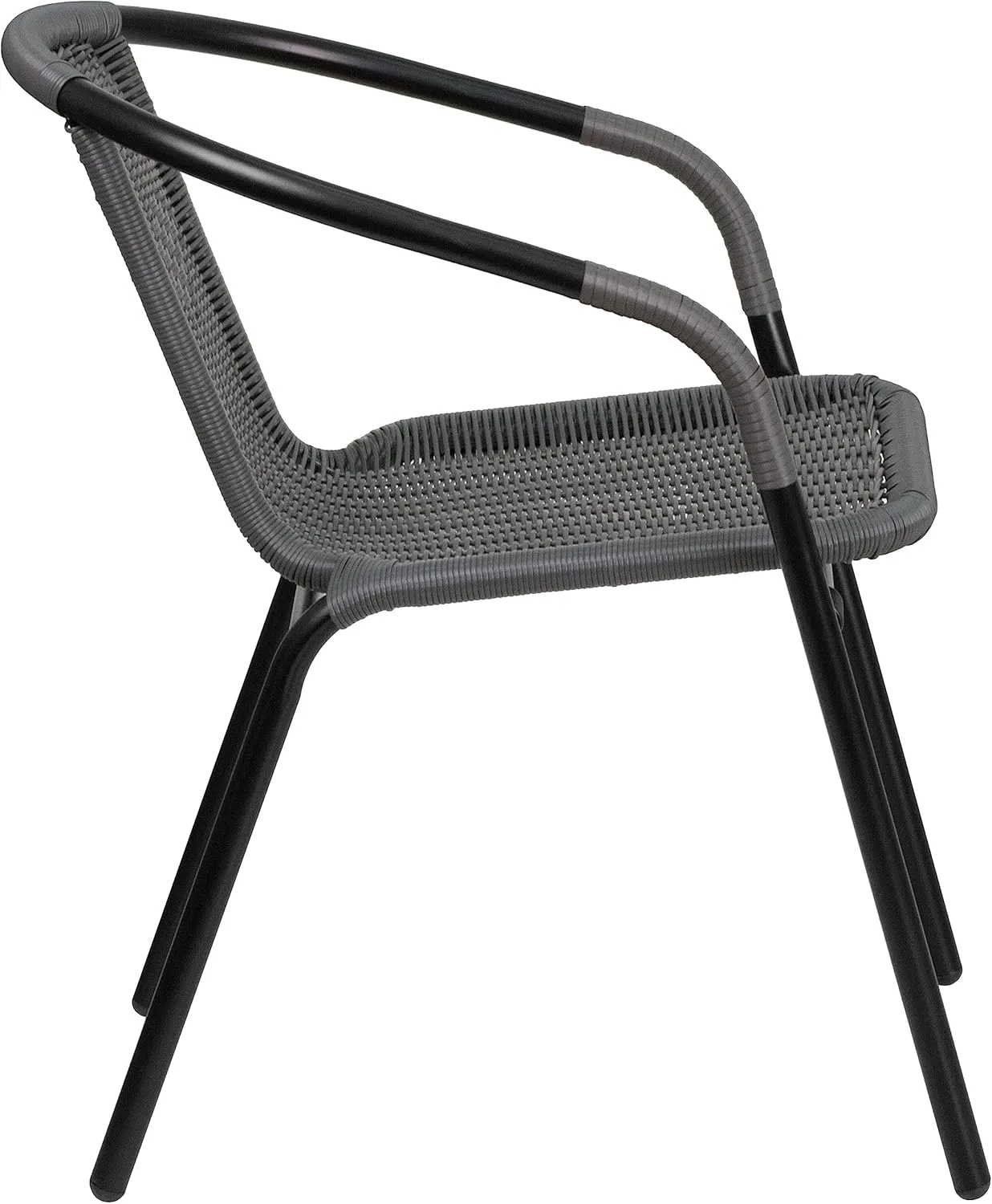 EMMA   OLIVER 4 Pack Gray Rattan Indoor-Outdoor Restaurant Stack Chair with Curved Back