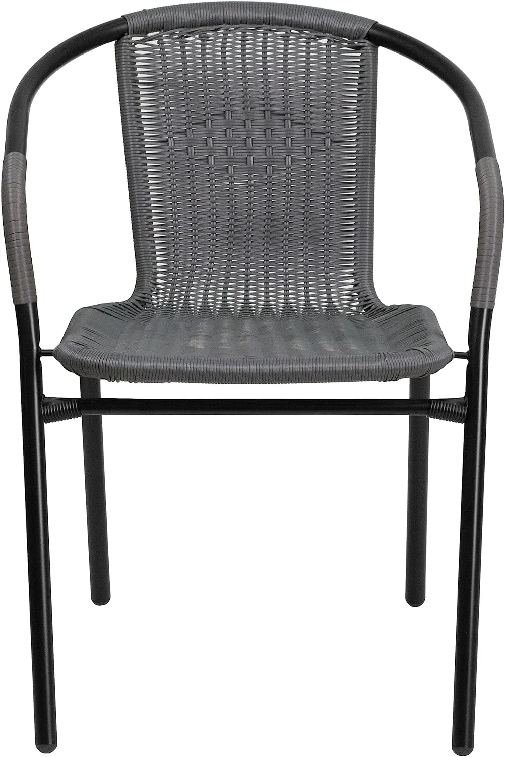 EMMA   OLIVER 4 Pack Gray Rattan Indoor-Outdoor Restaurant Stack Chair with Curved Back