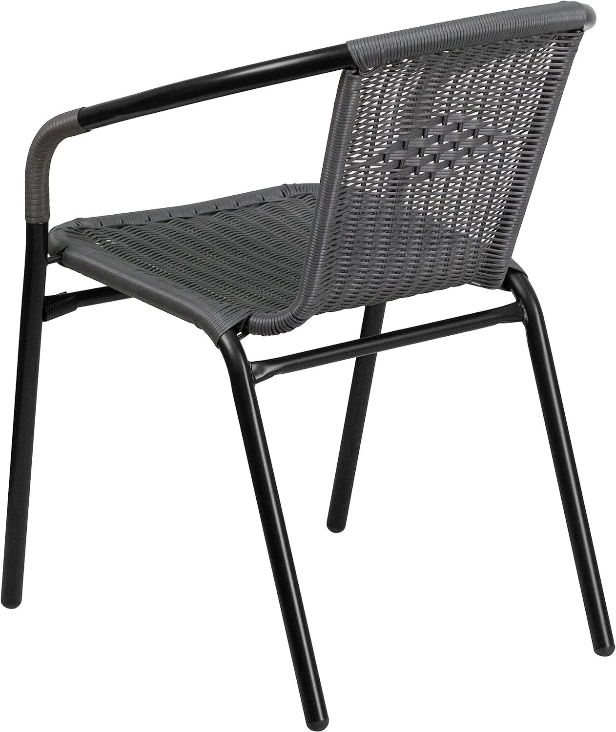 EMMA   OLIVER 4 Pack Gray Rattan Indoor-Outdoor Restaurant Stack Chair with Curved Back