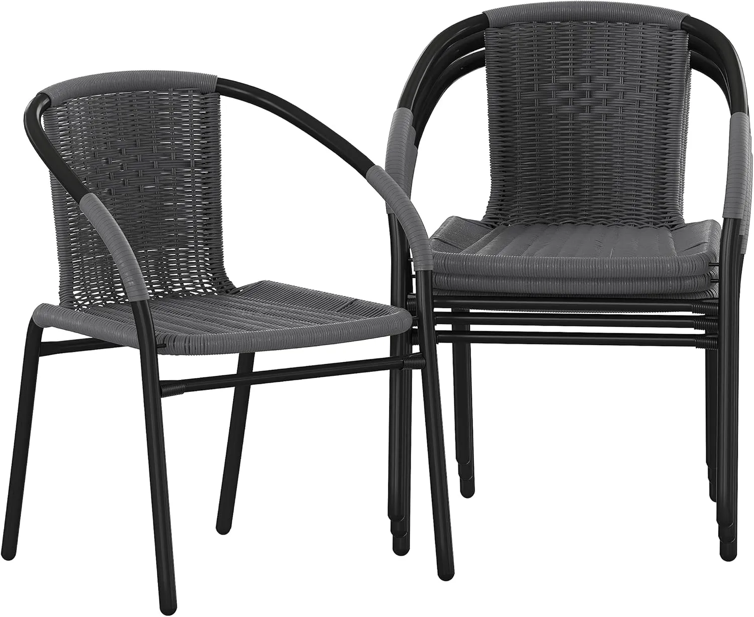 EMMA   OLIVER 4 Pack Gray Rattan Indoor-Outdoor Restaurant Stack Chair with Curved Back