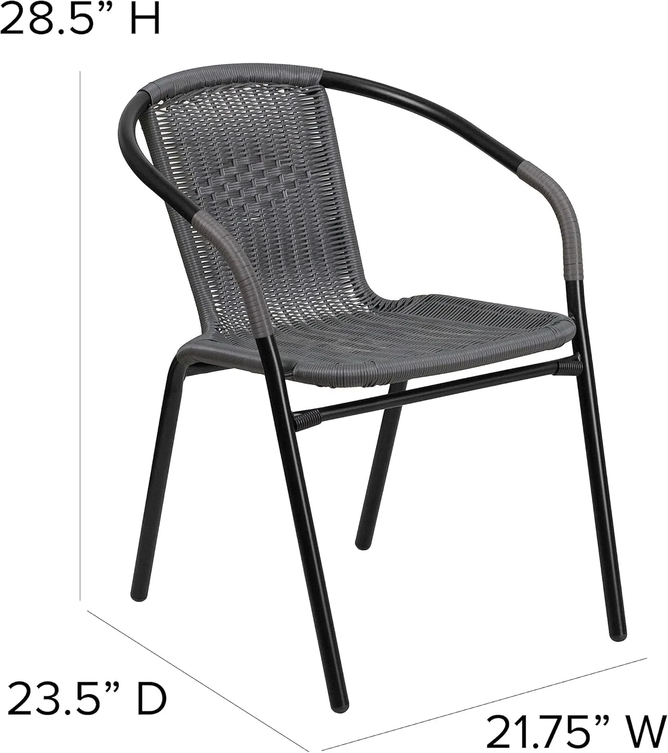 EMMA   OLIVER 4 Pack Gray Rattan Indoor-Outdoor Restaurant Stack Chair with Curved Back