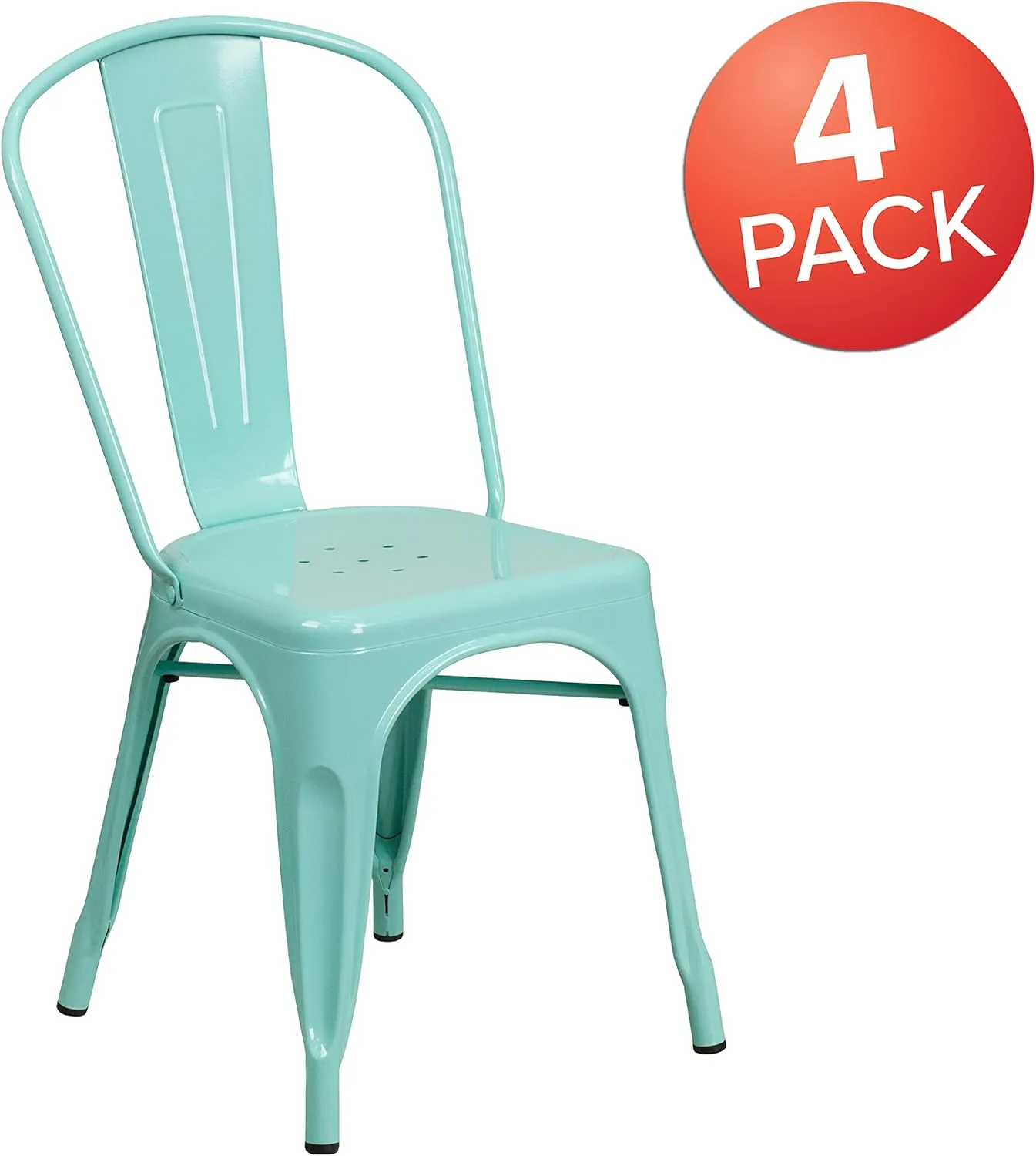 EMMA   OLIVER 4 Pack Mint Green Metal Indoor-Outdoor Stack Chair - Kitchen Furniture - Cafe Chair