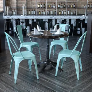 EMMA   OLIVER 4 Pack Mint Green Metal Indoor-Outdoor Stack Chair - Kitchen Furniture - Cafe Chair