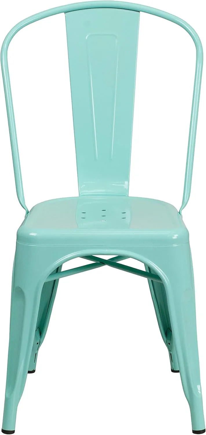EMMA   OLIVER 4 Pack Mint Green Metal Indoor-Outdoor Stack Chair - Kitchen Furniture - Cafe Chair