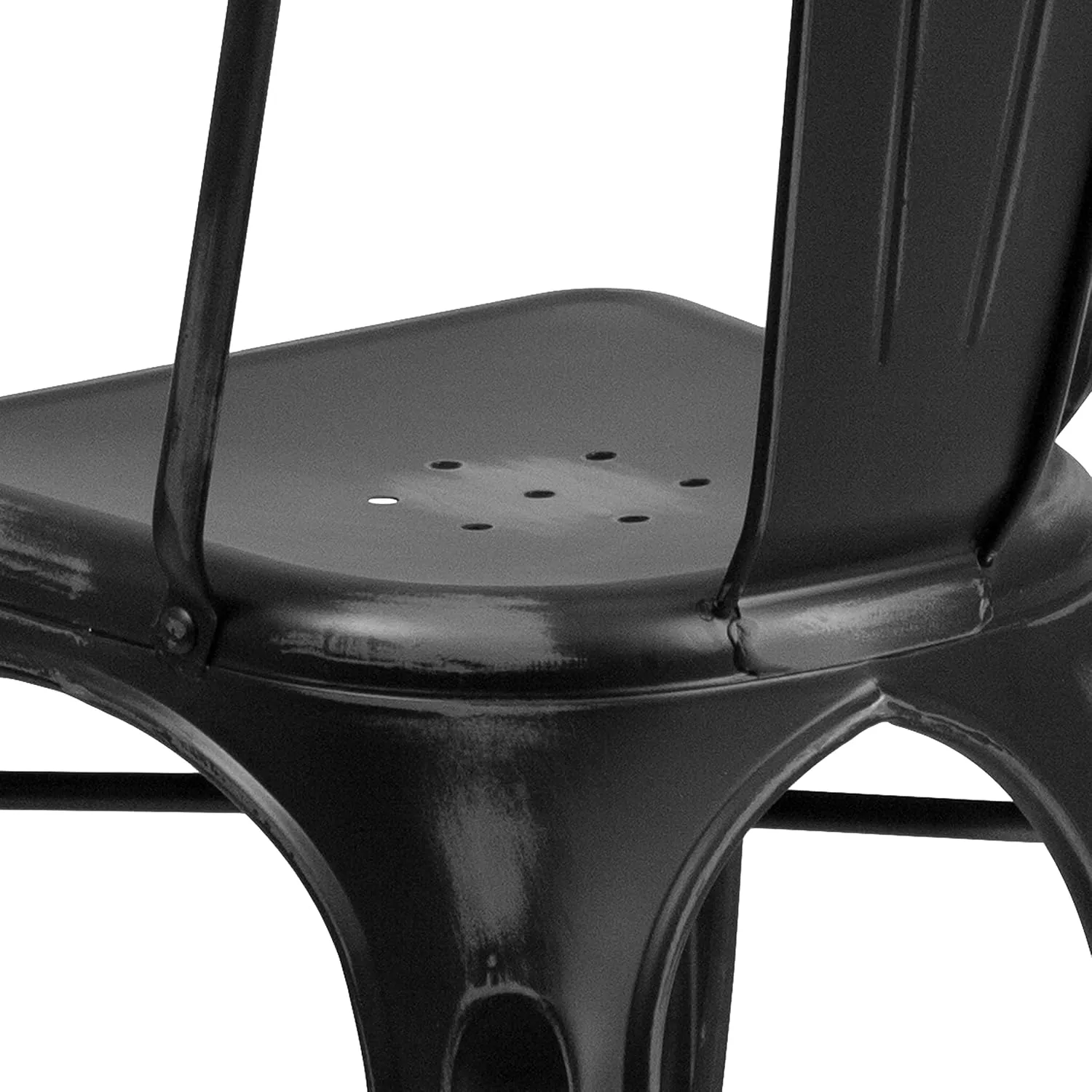 EMMA   OLIVER Commercial Grade Distressed Black Metal Indoor-Outdoor Stackable Chair
