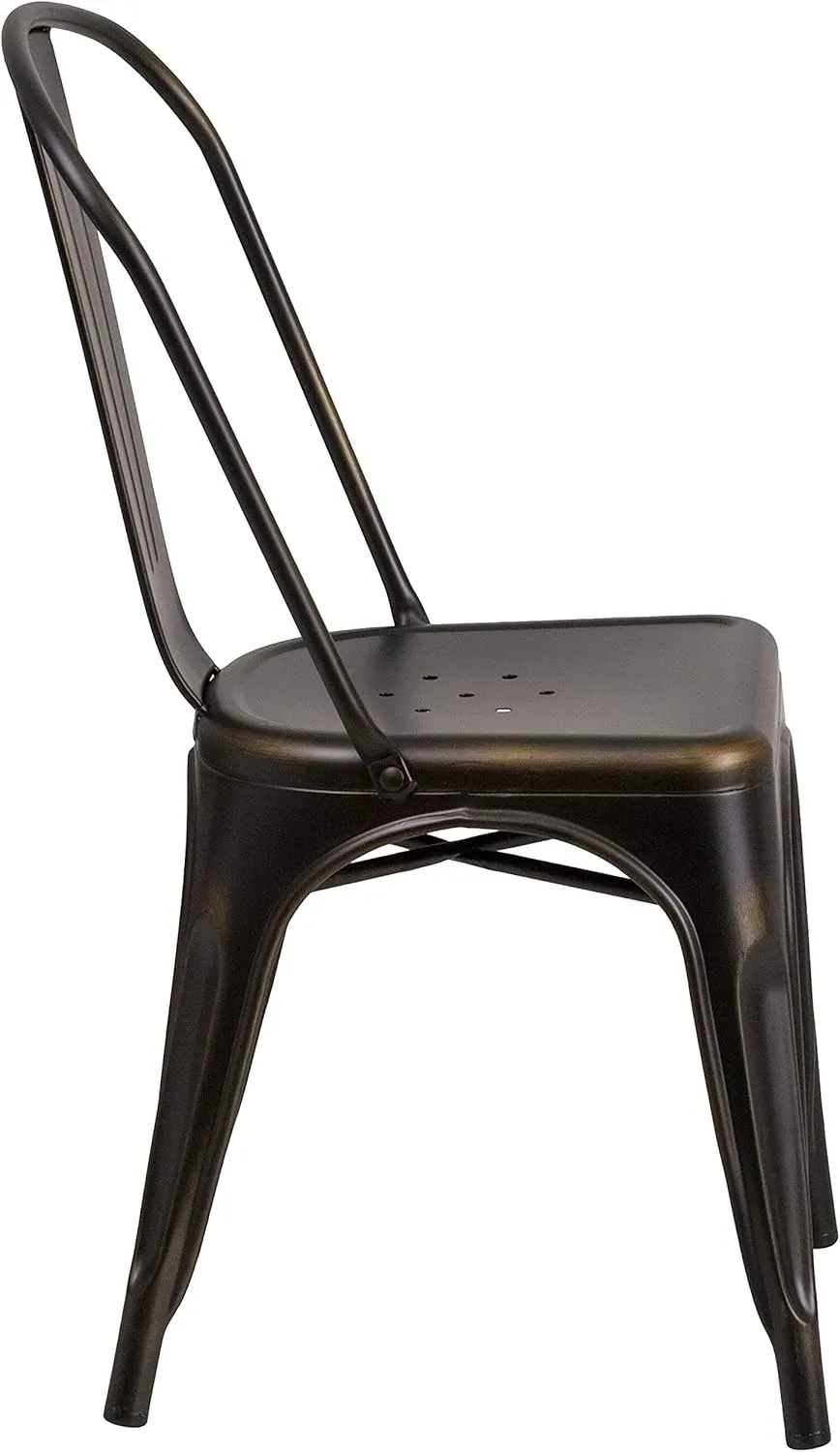 EMMA   OLIVER Commercial Grade Distressed Copper Metal Indoor-Outdoor Stackable Chair