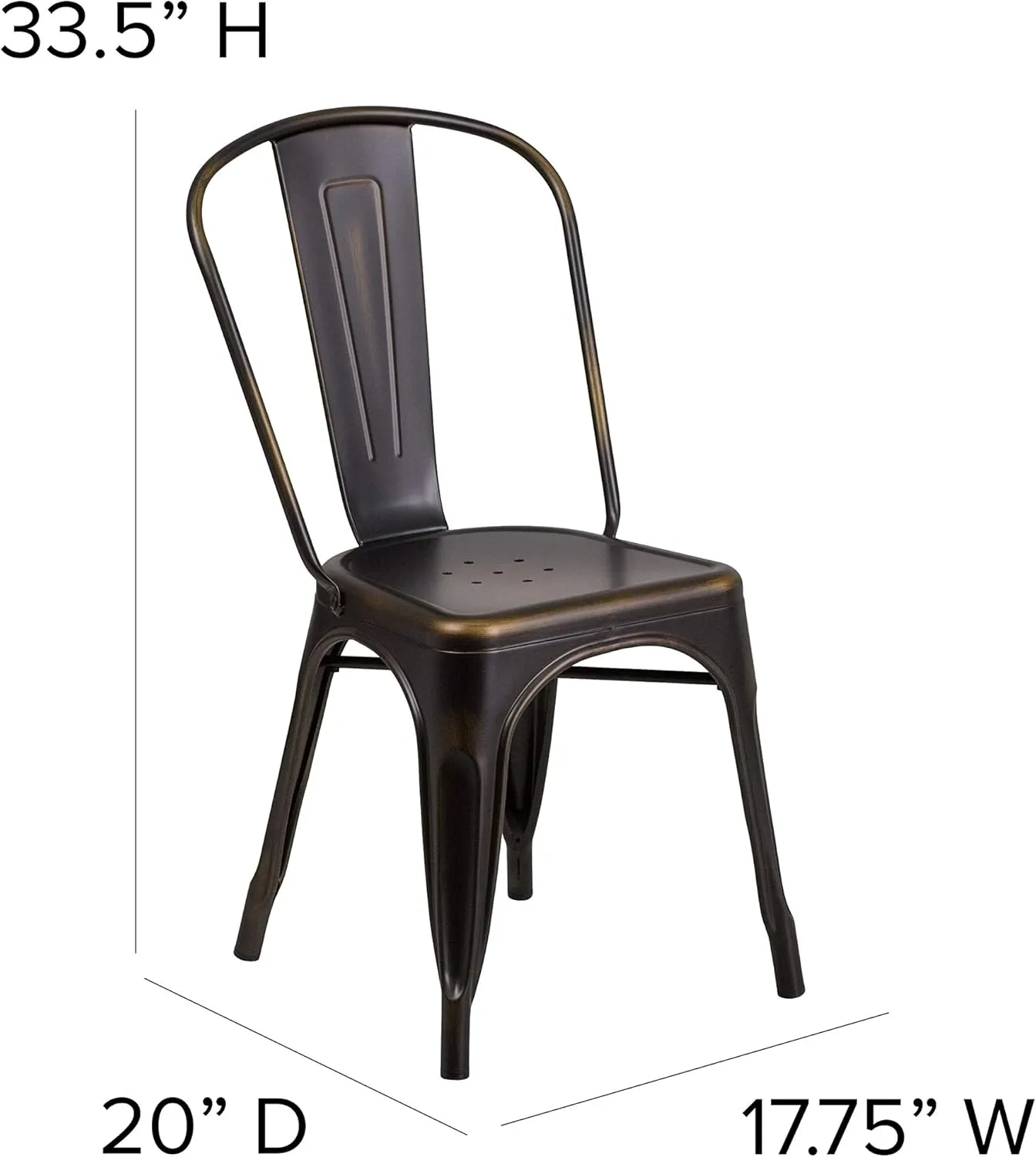 EMMA   OLIVER Commercial Grade Distressed Copper Metal Indoor-Outdoor Stackable Chair