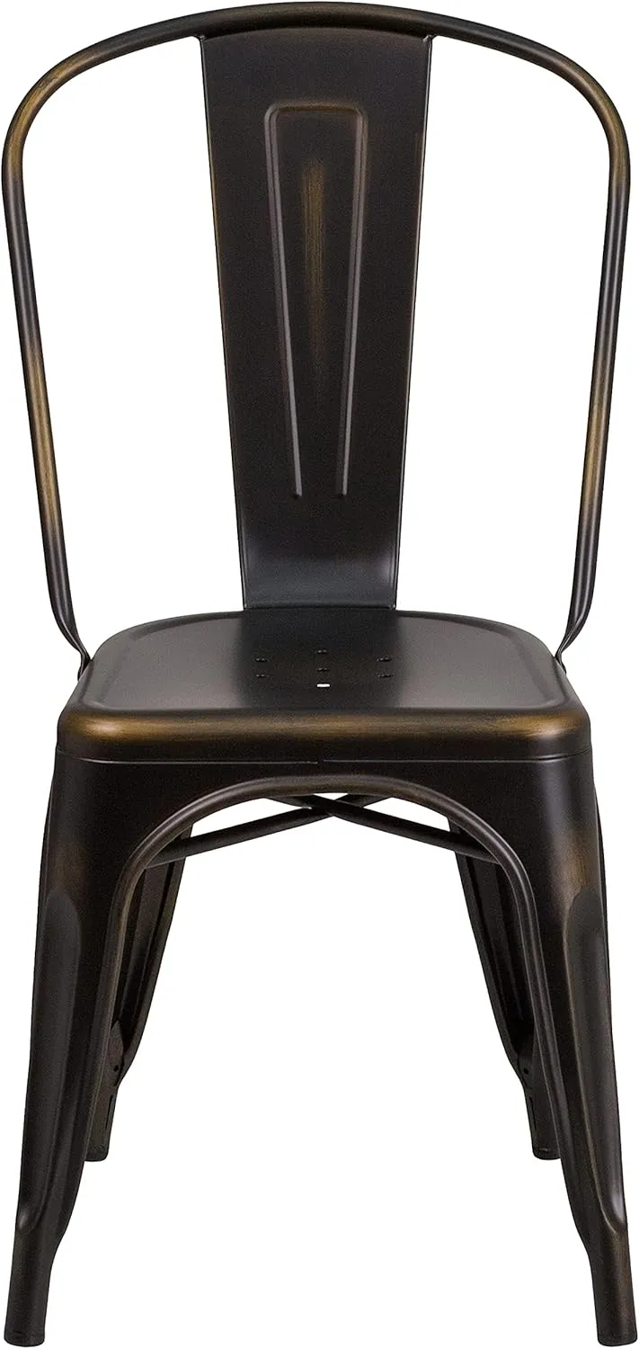 EMMA   OLIVER Commercial Grade Distressed Copper Metal Indoor-Outdoor Stackable Chair