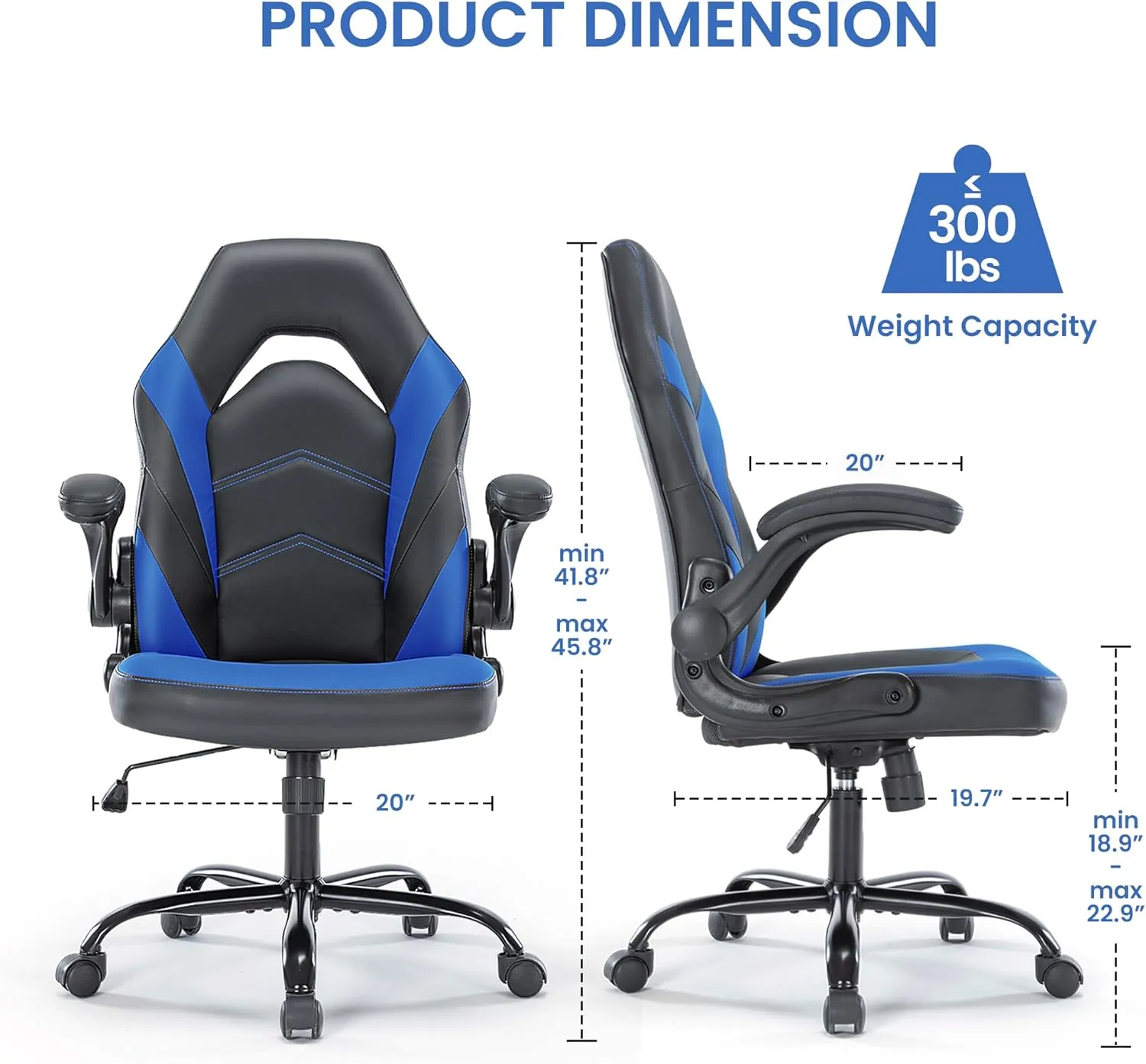Ergonomic Gaming Chair with Adjustable PU Leather Seat, Flip-Up Armrests, and Swivel Design, Perfect for Home Office, Gaming, or Entertainment – Ideal for Adults, Kids, and Gamers, Black/Blue