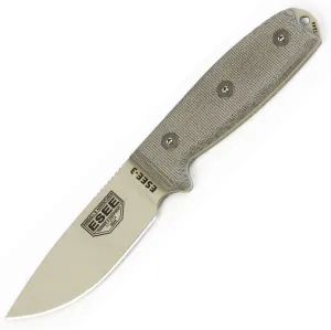 ESEE -3 Plain Edge Blades & Micarta Handles with OD Green Molle Sheath, Desert Tan