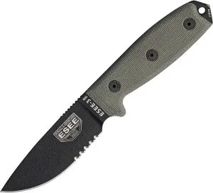 ESEE -3S with Glass Breaker Pommel Black Blades with Micarta Handles and Black Molle Sheath