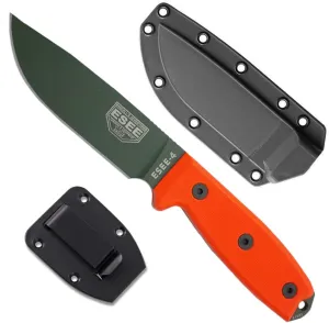 ESEE 4P Survival Knife - Field Tested Fixed Blade Knife with Molded Polymer Sheath & Clip Plate, Full Tang, Plain Edge - Durable Outdoor Camping Blade with Sheath for Survival