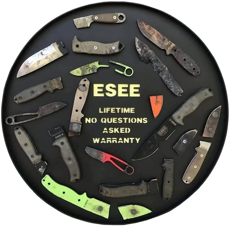 ESEE 4P Survival Knife - Field Tested Fixed Blade Knife with Molded Polymer Sheath & Clip Plate, Full Tang, Plain Edge - Durable Outdoor Camping Blade with Sheath for Survival
