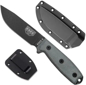 ESEE 4P Survival Knife - Field Tested Fixed Blade Knife with Molded Polymer Sheath & Clip Plate, Full Tang, Plain Edge - Durable Outdoor Camping Blade with Sheath for Survival