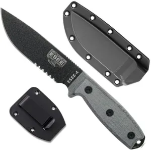 ESEE Knives Model 4S Survival Knife – Serrated Edge, Fixed Blade Knife, Includes Sheath - Field Tested, Made in the USA