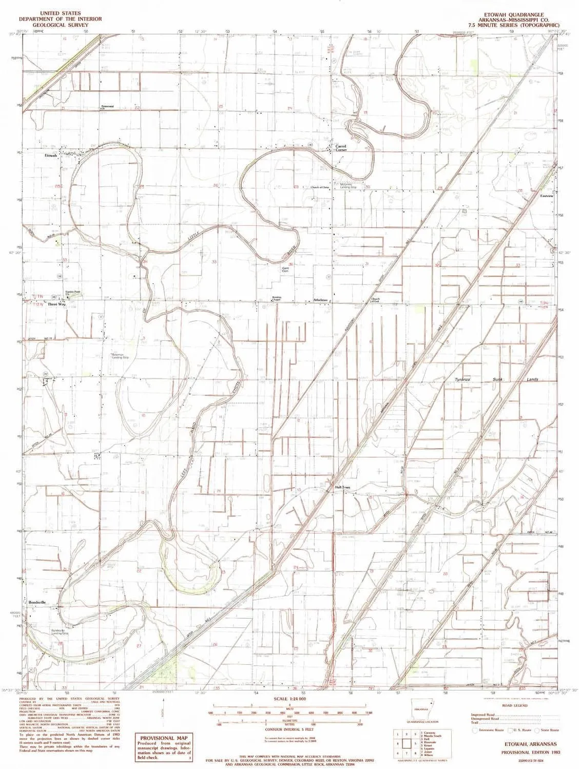 Etowah AR topo map, 1:24000 Scale, 7.5 X 7.5 Minute, Historical, 1983, Updated 1984, 26.6 x 21.9 in