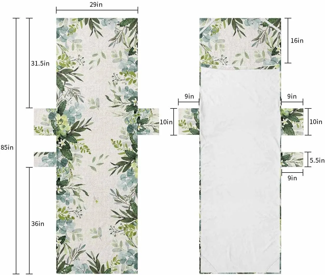Eucalyptus Leaves Chaise Lounger Cover with Pockets, Pool Lounge Chair Covers 85"x29", Spring Green Watercolor Burlap Rustic Microfiber Beach Chair Cover for Outdoor Patio Sunbathing