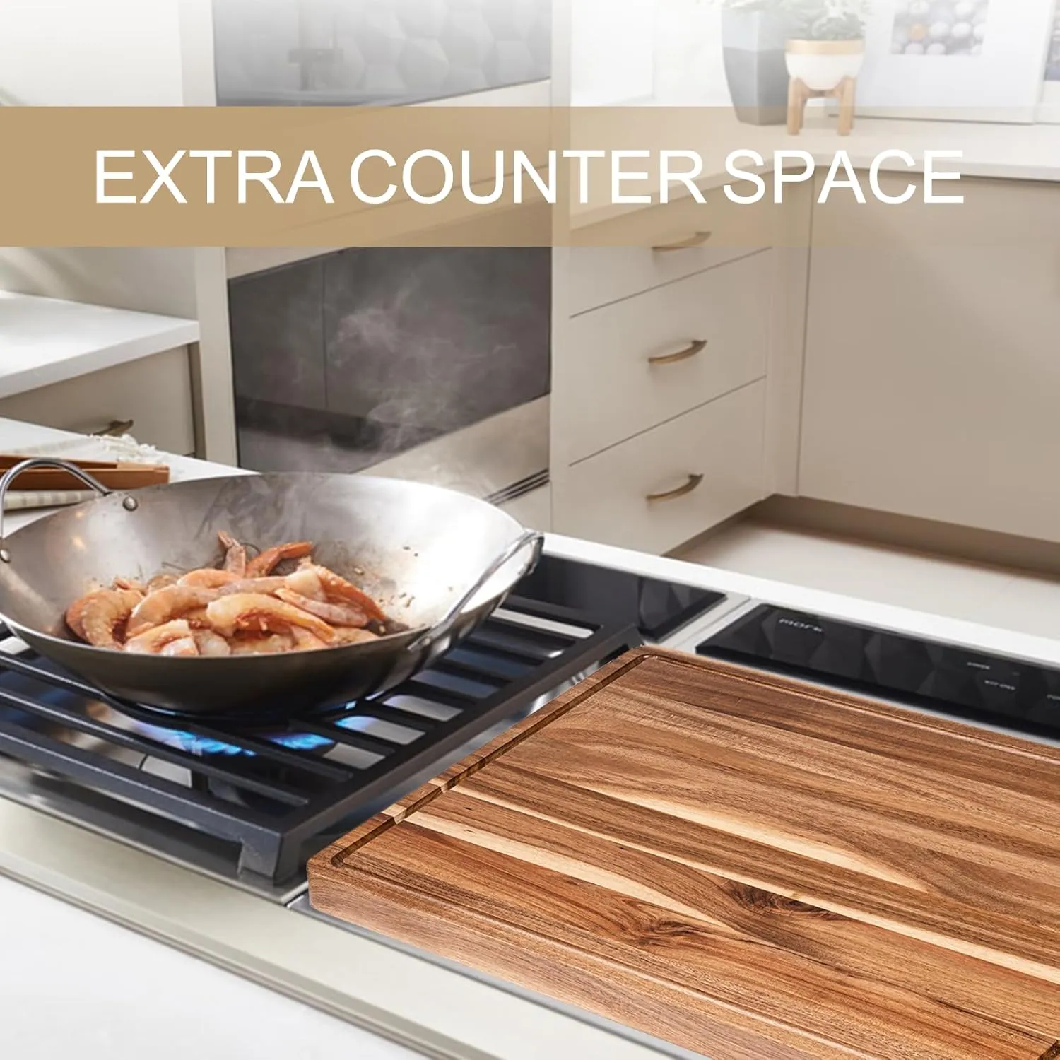 Extra Large Acacia Wood Cutting Board for Kitchen, Wood Cutting Boards With Groove, Butcher Block and Chopping Board for Meat and Vegetables