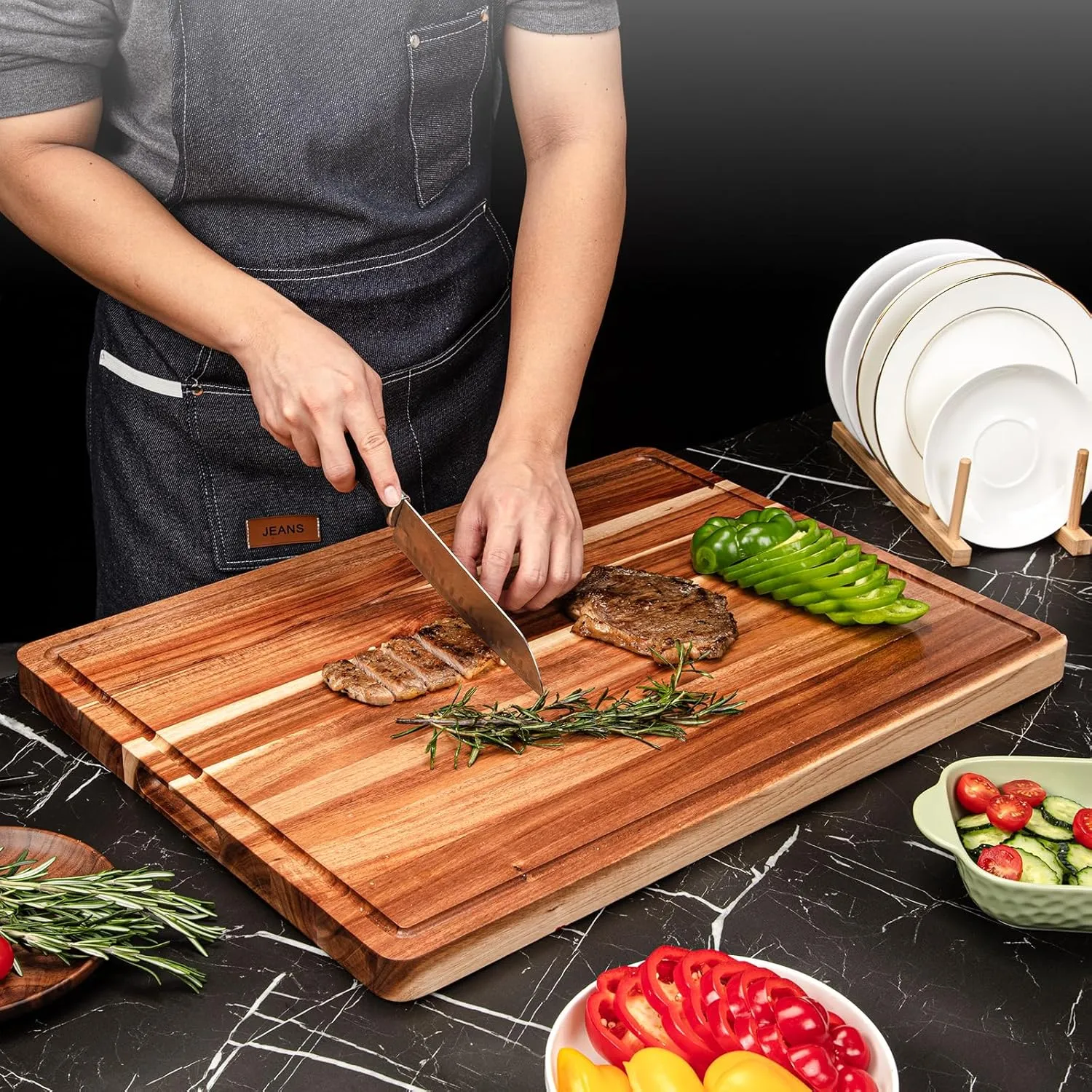 Extra Large Acacia Wood Cutting Board for Kitchen, Wood Cutting Boards With Groove, Butcher Block and Chopping Board for Meat and Vegetables