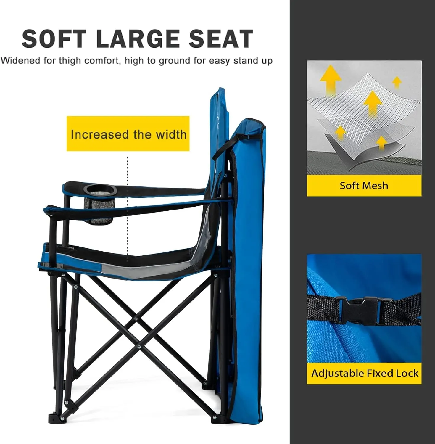 FAIR WIND Oversized Camping Lounge Chair with Adjustable Shade Canopy for Outdoor Sports - Support 350 LBS Heavy Duty Fold Quad Chair Arm Chair