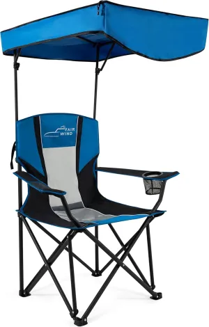 FAIR WIND Oversized Camping Lounge Chair with Adjustable Shade Canopy for Outdoor Sports - Support 350 LBS Heavy Duty Fold Quad Chair Arm Chair
