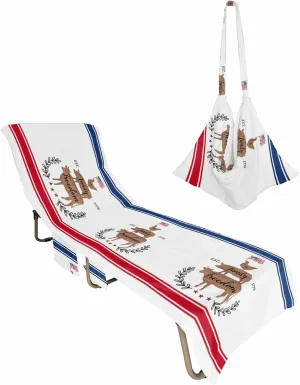 Farmhouse Animal Wings Independence Chaise Lounger Cover with Pockets, Pool Lounge Chair Covers 85"x29", Red Blue Thin Line Cow Pig Chicken Microfiber Beach Chair Cover for Patio Sunbathing