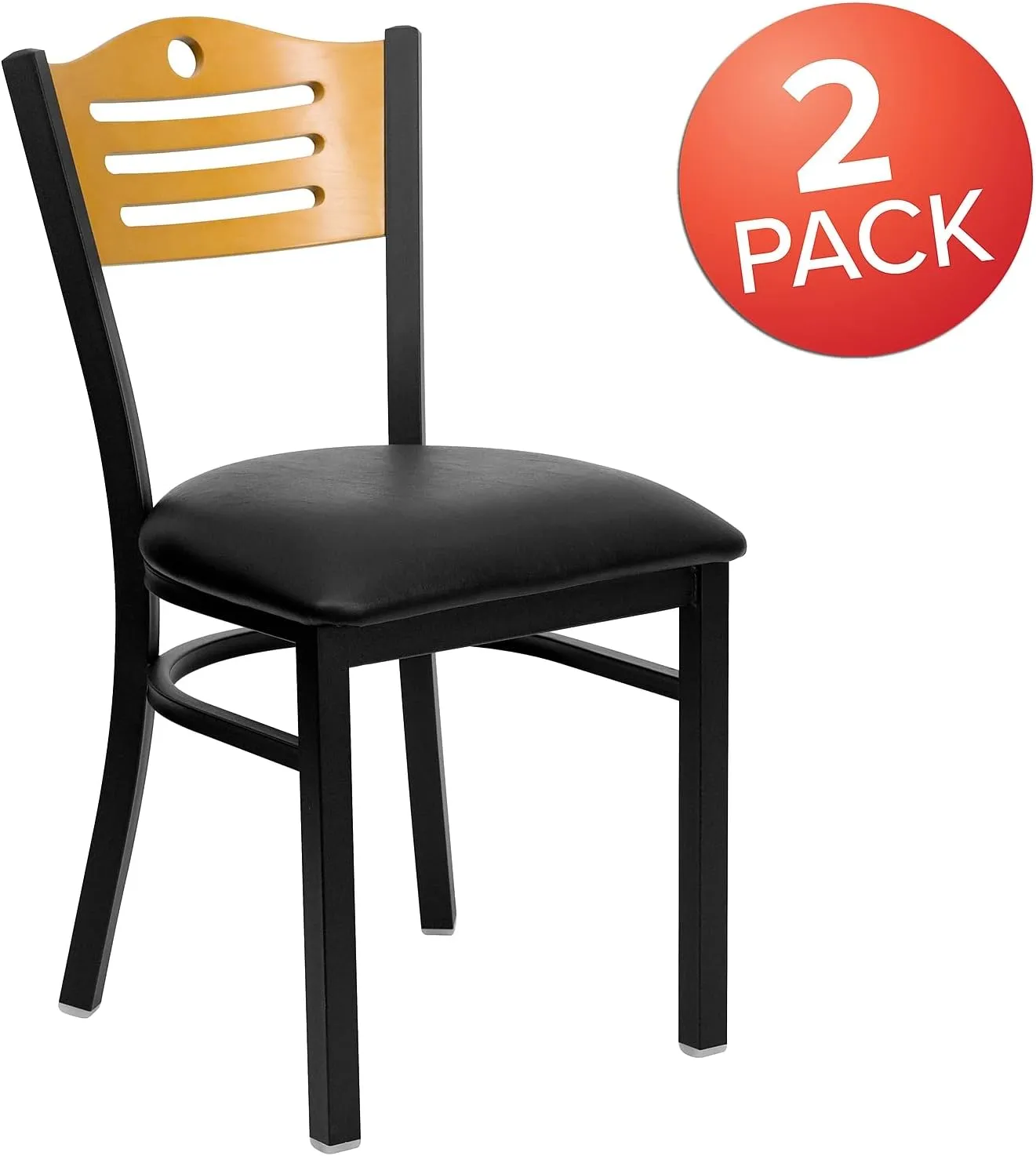 Flash Furniture 2 Pack HERCULES Series Black Slat Back Metal Restaurant Chair - Natural Wood Back, Black Vinyl Seat