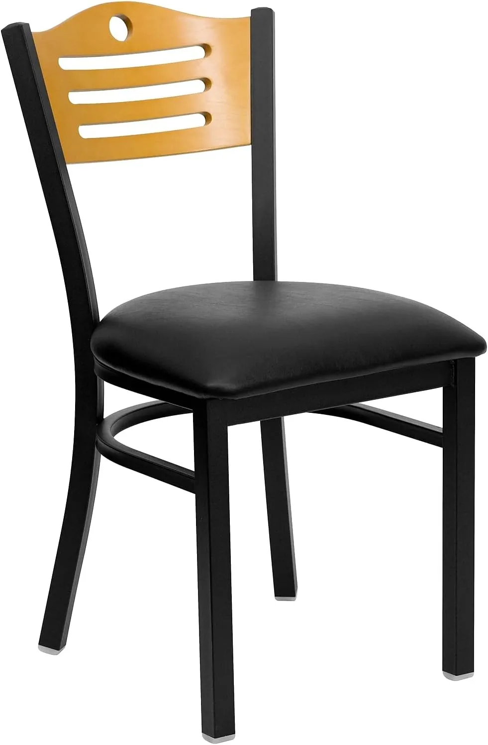 Flash Furniture 2 Pack HERCULES Series Black Slat Back Metal Restaurant Chair - Natural Wood Back, Black Vinyl Seat