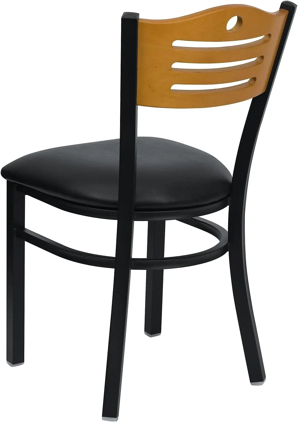 Flash Furniture 2 Pack HERCULES Series Black Slat Back Metal Restaurant Chair - Natural Wood Back, Black Vinyl Seat
