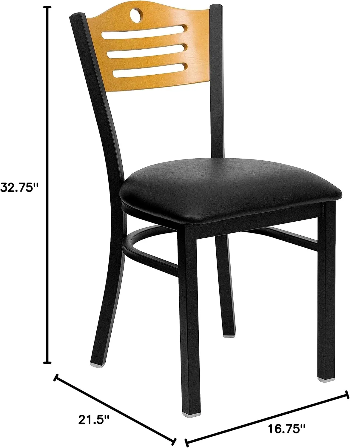 Flash Furniture 2 Pack HERCULES Series Black Slat Back Metal Restaurant Chair - Natural Wood Back, Black Vinyl Seat