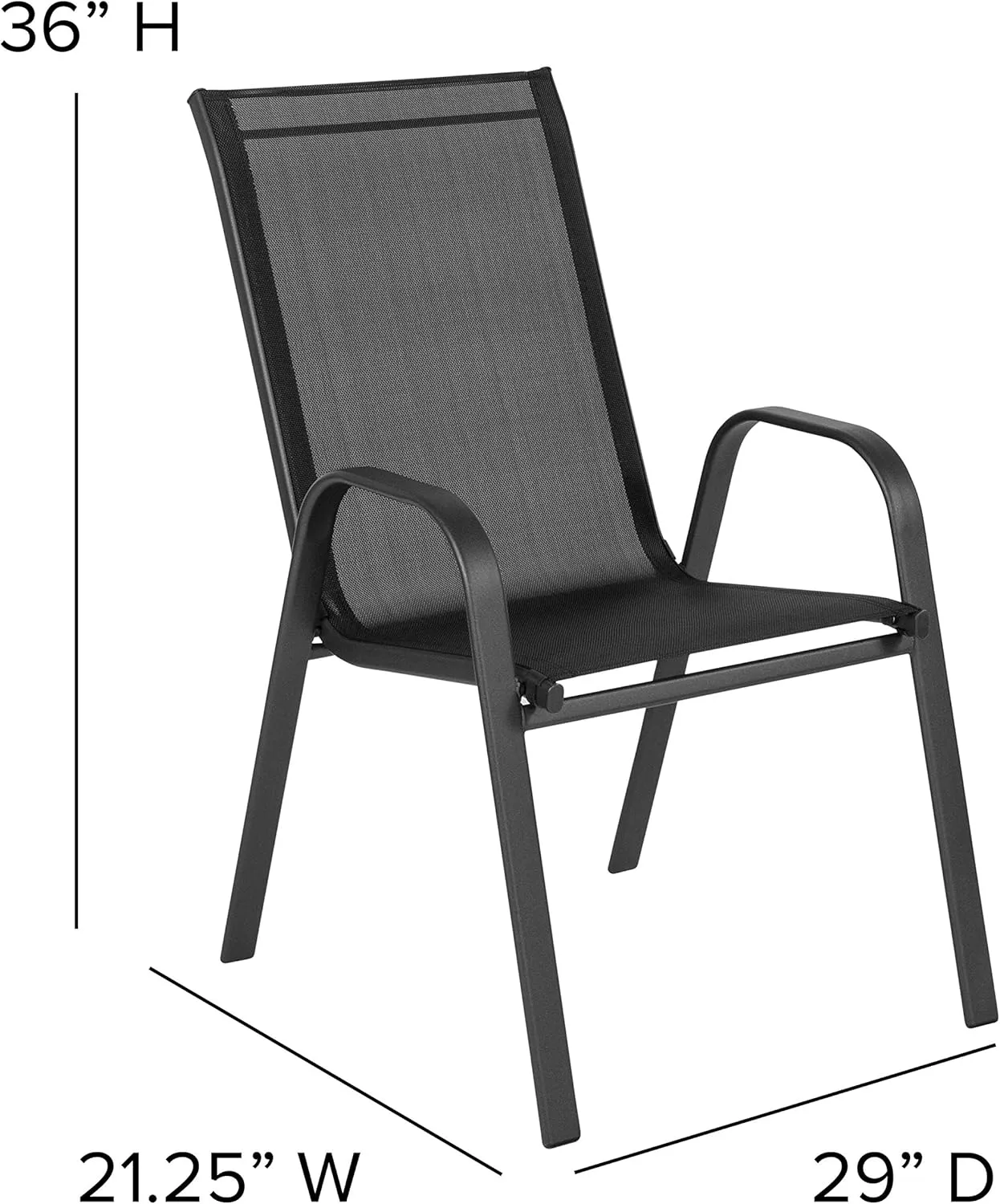Flash Furniture Brazos Series Outdoor Stackable Patio Chairs with Flex Comfort Material, Stacking Outdoor Modern Sling Patio Chairs, Black (Pack of 4)