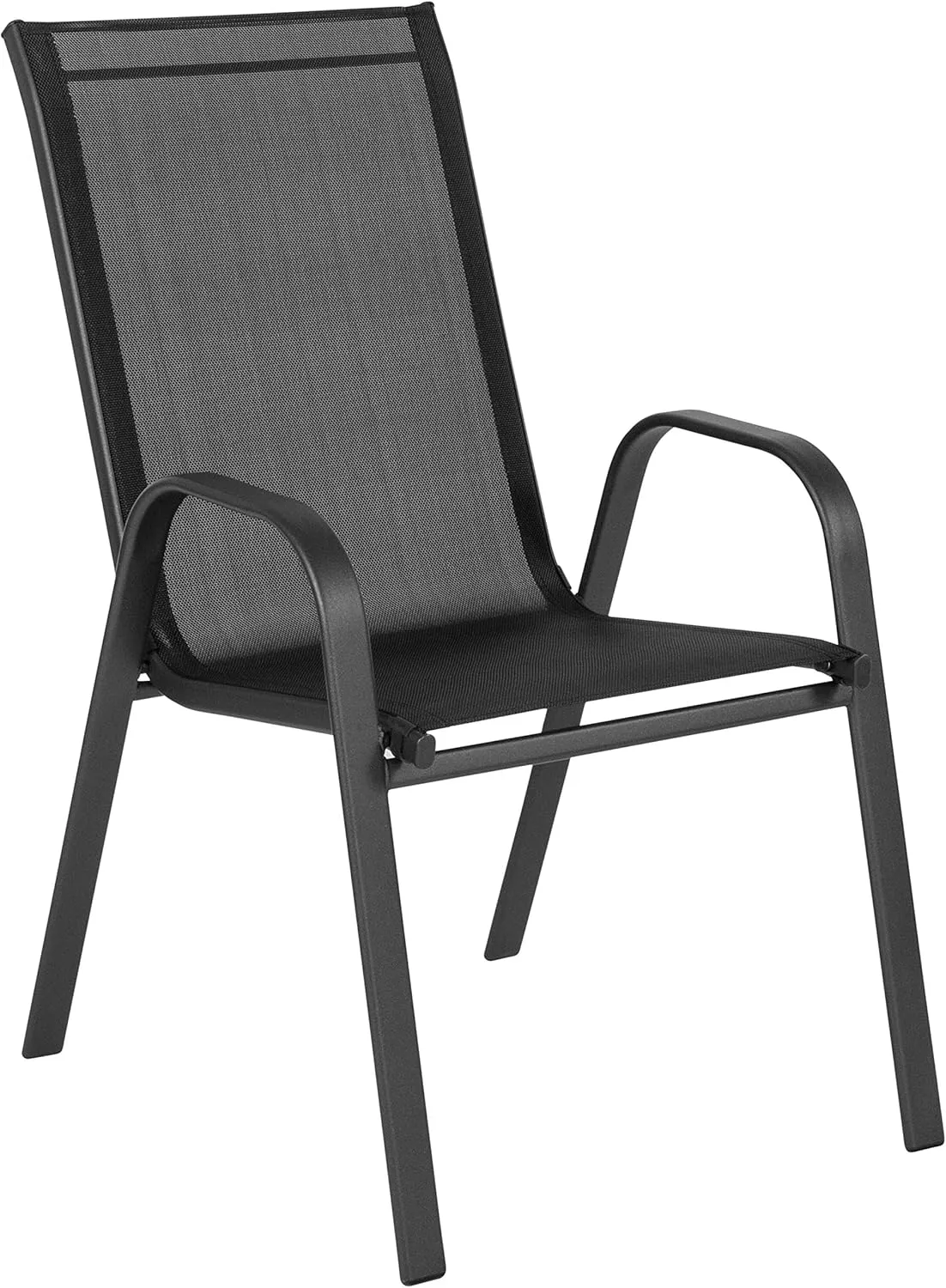 Flash Furniture Brazos Series Outdoor Stackable Patio Chairs with Flex Comfort Material, Stacking Outdoor Modern Sling Patio Chairs, Black (Pack of 4)