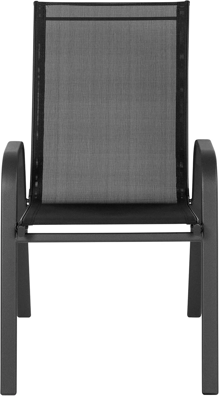 Flash Furniture Brazos Series Outdoor Stackable Patio Chairs with Flex Comfort Material, Stacking Outdoor Modern Sling Patio Chairs, Black (Pack of 4)