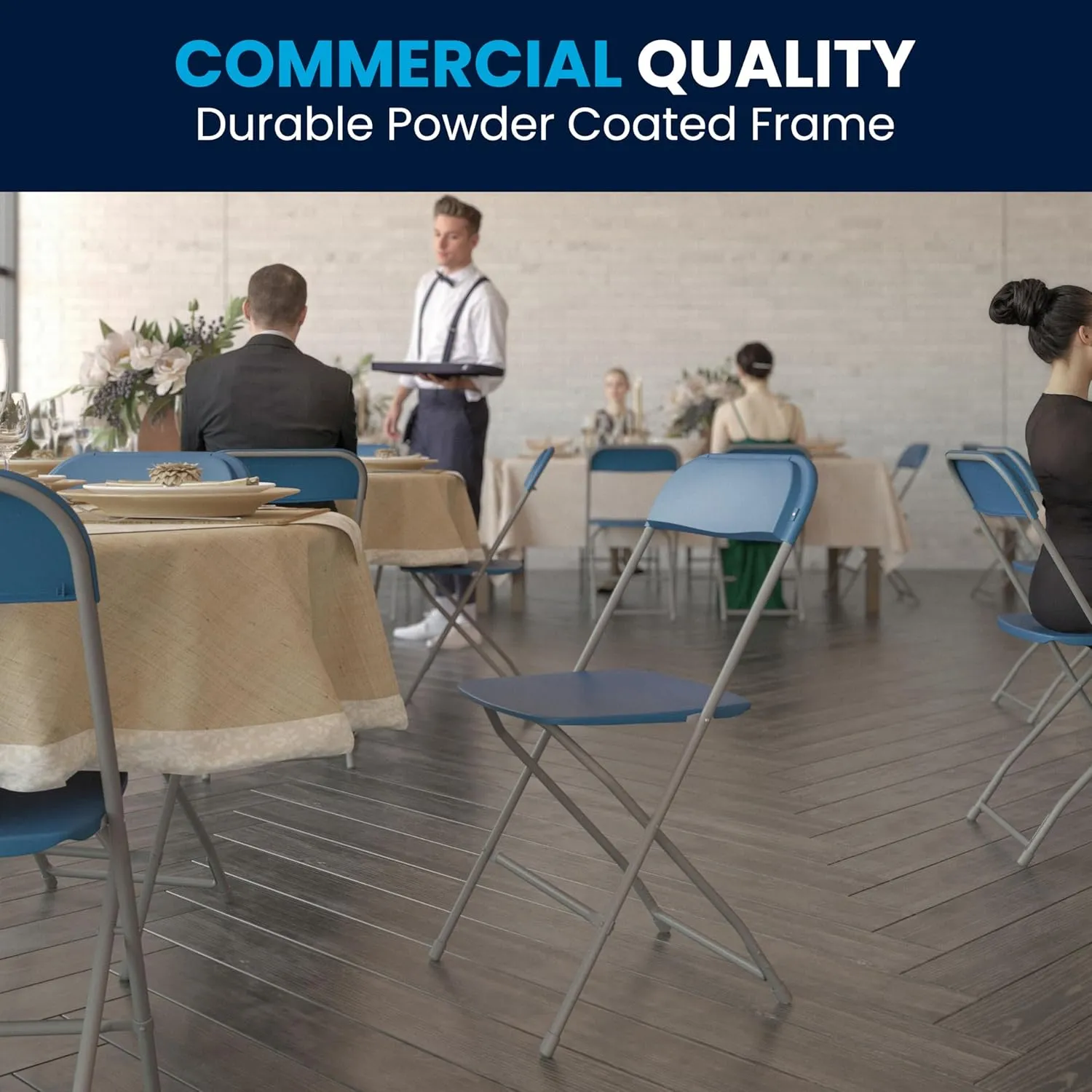 Flash Furniture Hercules Series Plastic Folding Chair - Blue - 4 Pack 650LB Weight Capacity Comfortable Event Chair-Lightweight Folding Chair