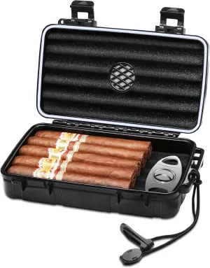 Flauno Travel Cigar Humidor Case - Portable Cigar Box with Humidifier Disc & Cigar Cutter | Waterproof | Airtight | Durable (Holds up to 10 Cigars)