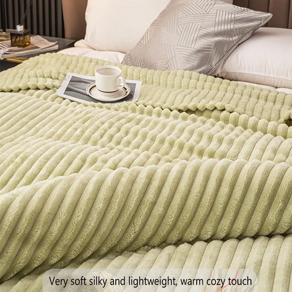 Fleece Throw Blanket for Couch Or Bed - 3D Stripe Jacquard Decorative Blankets - Cozy Soft Lightweight Fuzzy Flannel Blanket Suitable for All Seasons,B,Twin(60"x79")