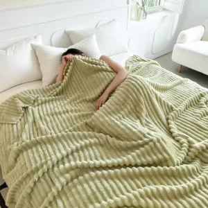 Fleece Throw Blanket for Couch Or Bed - 3D Stripe Jacquard Decorative Blankets - Cozy Soft Lightweight Fuzzy Flannel Blanket Suitable for All Seasons,B,Twin(60"x79")