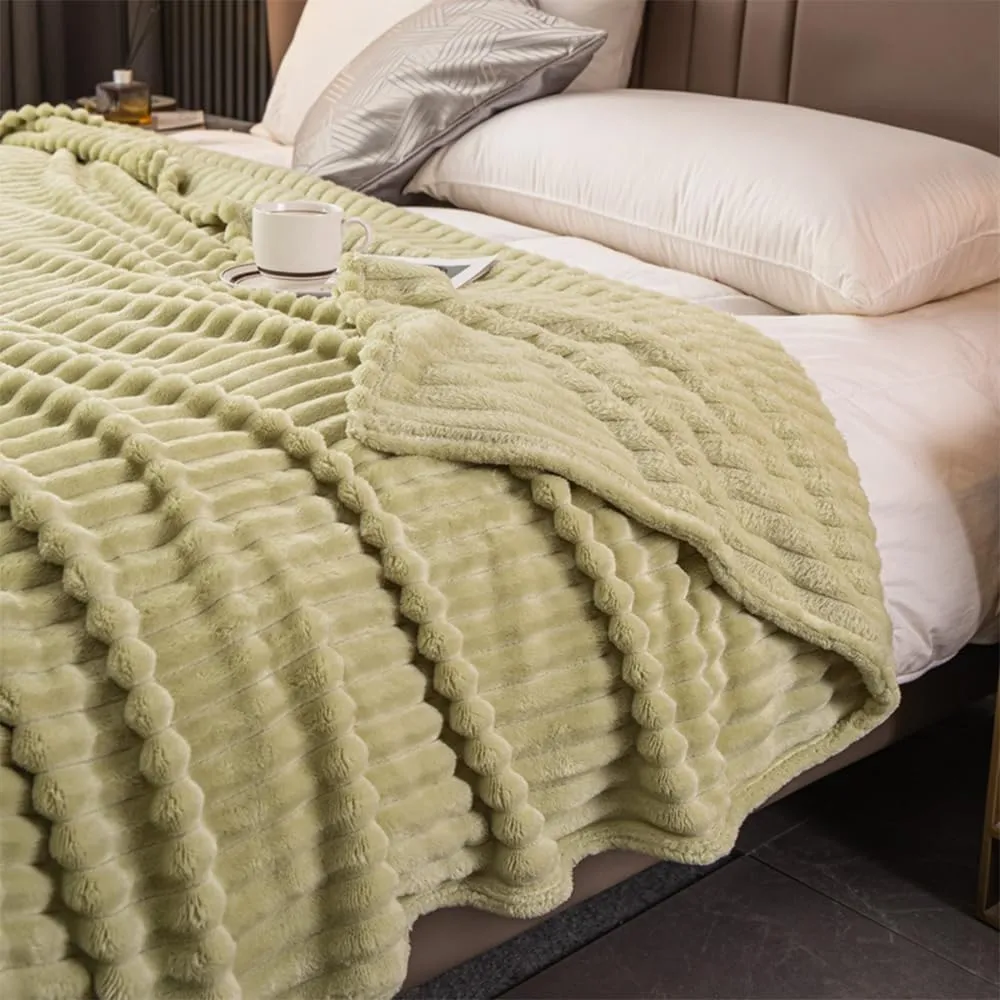 Fleece Throw Blanket for Couch Or Bed - 3D Stripe Jacquard Decorative Blankets - Cozy Soft Lightweight Fuzzy Flannel Blanket Suitable for All Seasons,B,Twin(60"x79")