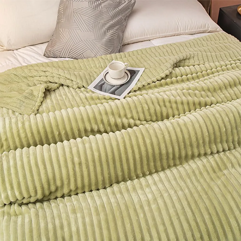 Fleece Throw Blanket for Couch Or Bed - 3D Stripe Jacquard Decorative Blankets - Cozy Soft Lightweight Fuzzy Flannel Blanket Suitable for All Seasons,B,Twin(60"x79")