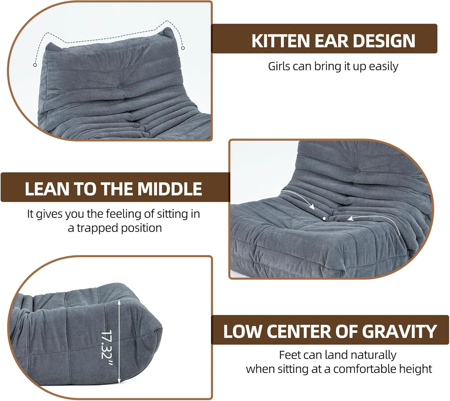 Floor Sofa Bean Bag Chair for Adults Fireside Bean Bag Lounger Memory Foam Chair for Home, Office, Apartment or Gaming Venue