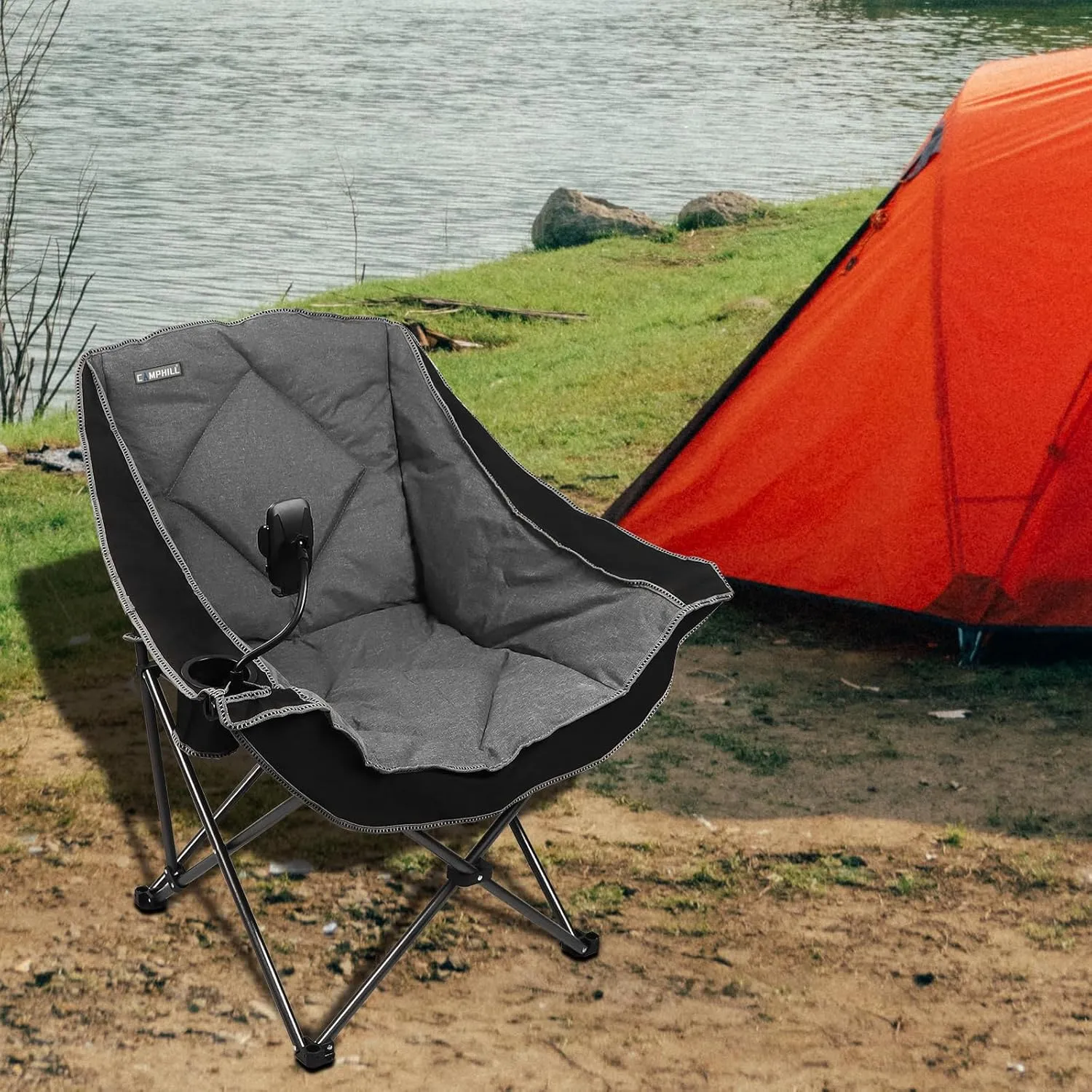 Folding Camping Chair,Oversized Portable Camping Chair with Cup Holder and Phone Holder,Heavy Duty Padded Lawn Chair for Camping, Tailgates, Beach, and Sports