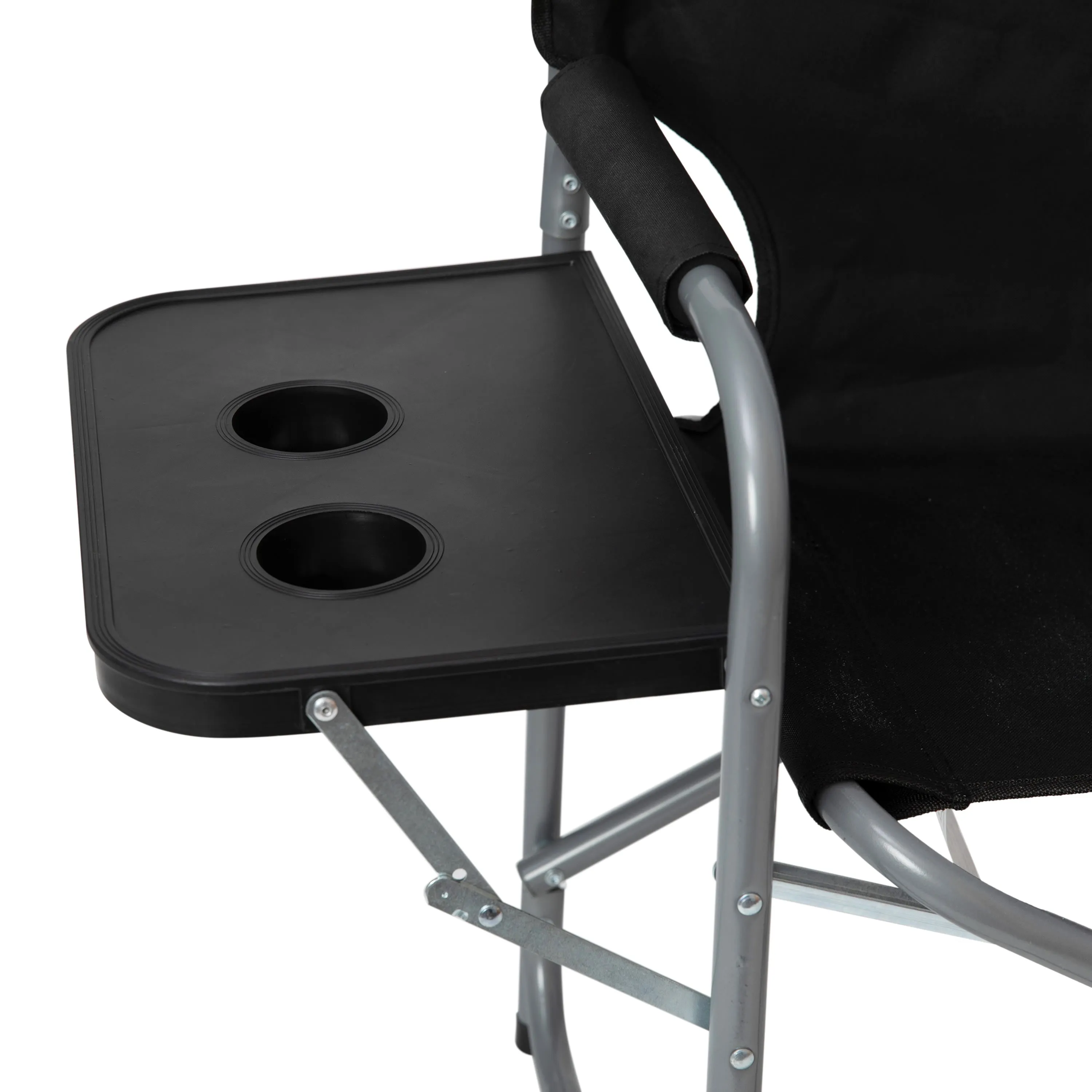 Folding Director's Camping Chair with Side Table and Cup Holder - Portable Indoor/Outdoor Steel Framed Sports Chair
