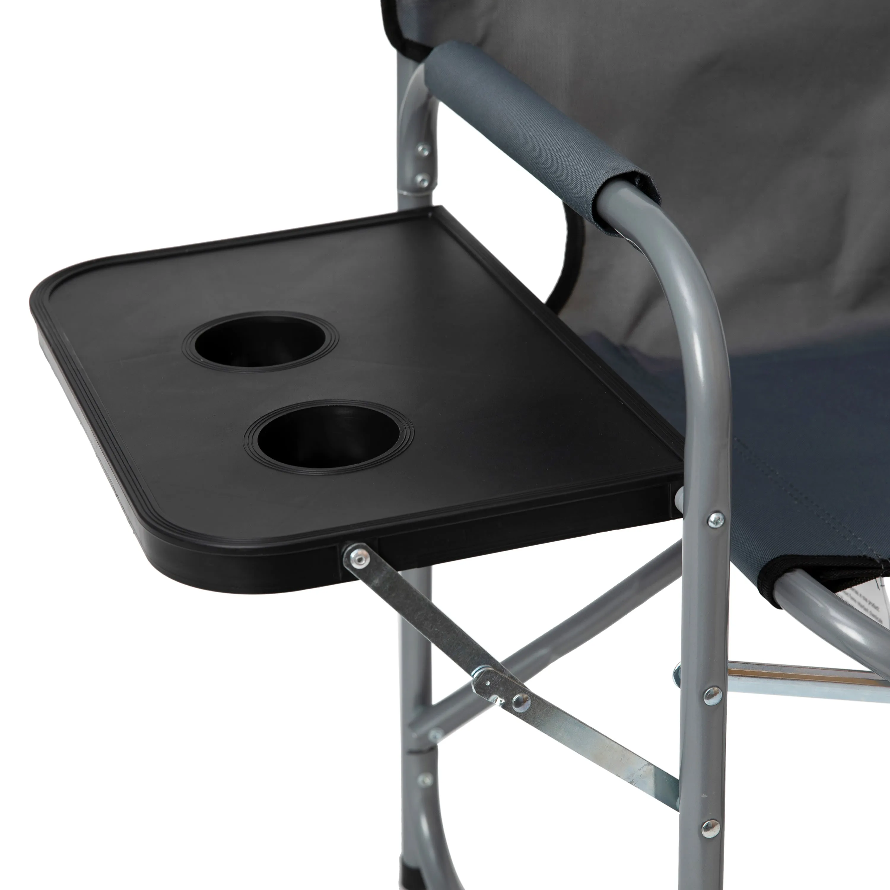 Folding Director's Camping Chair with Side Table and Cup Holder - Portable Indoor/Outdoor Steel Framed Sports Chair