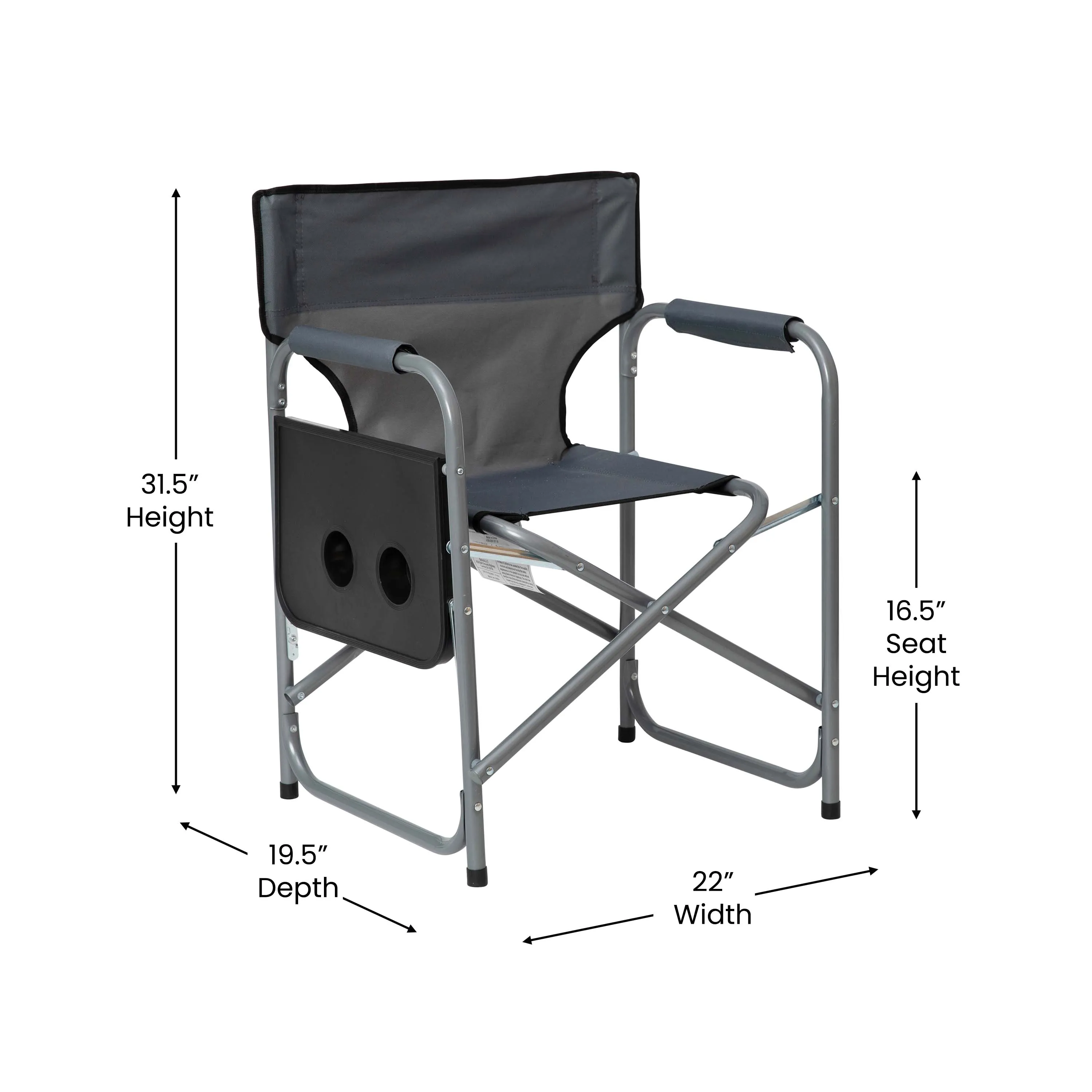 Folding Director's Camping Chair with Side Table and Cup Holder - Portable Indoor/Outdoor Steel Framed Sports Chair