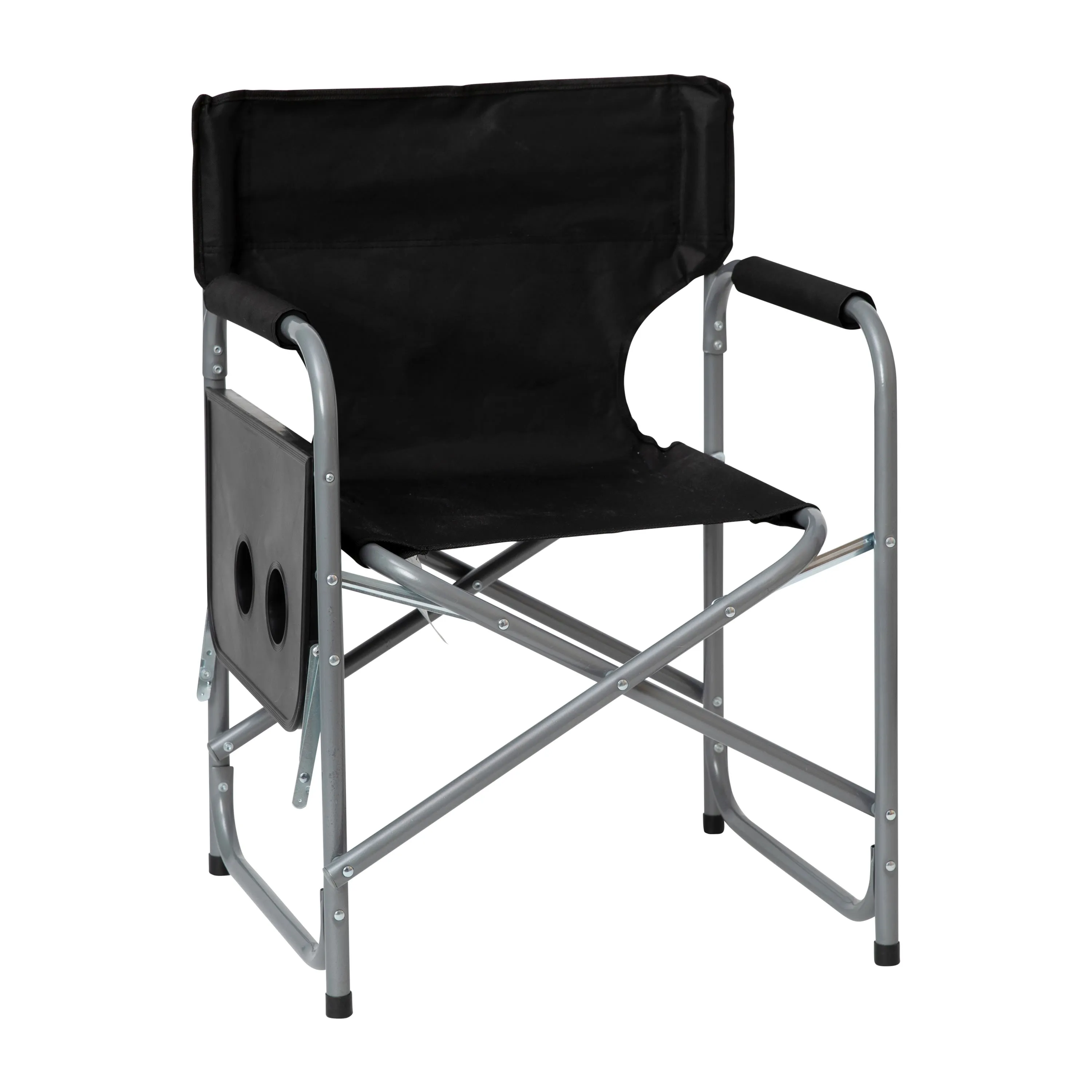 Folding Director's Camping Chair with Side Table and Cup Holder - Portable Indoor/Outdoor Steel Framed Sports Chair