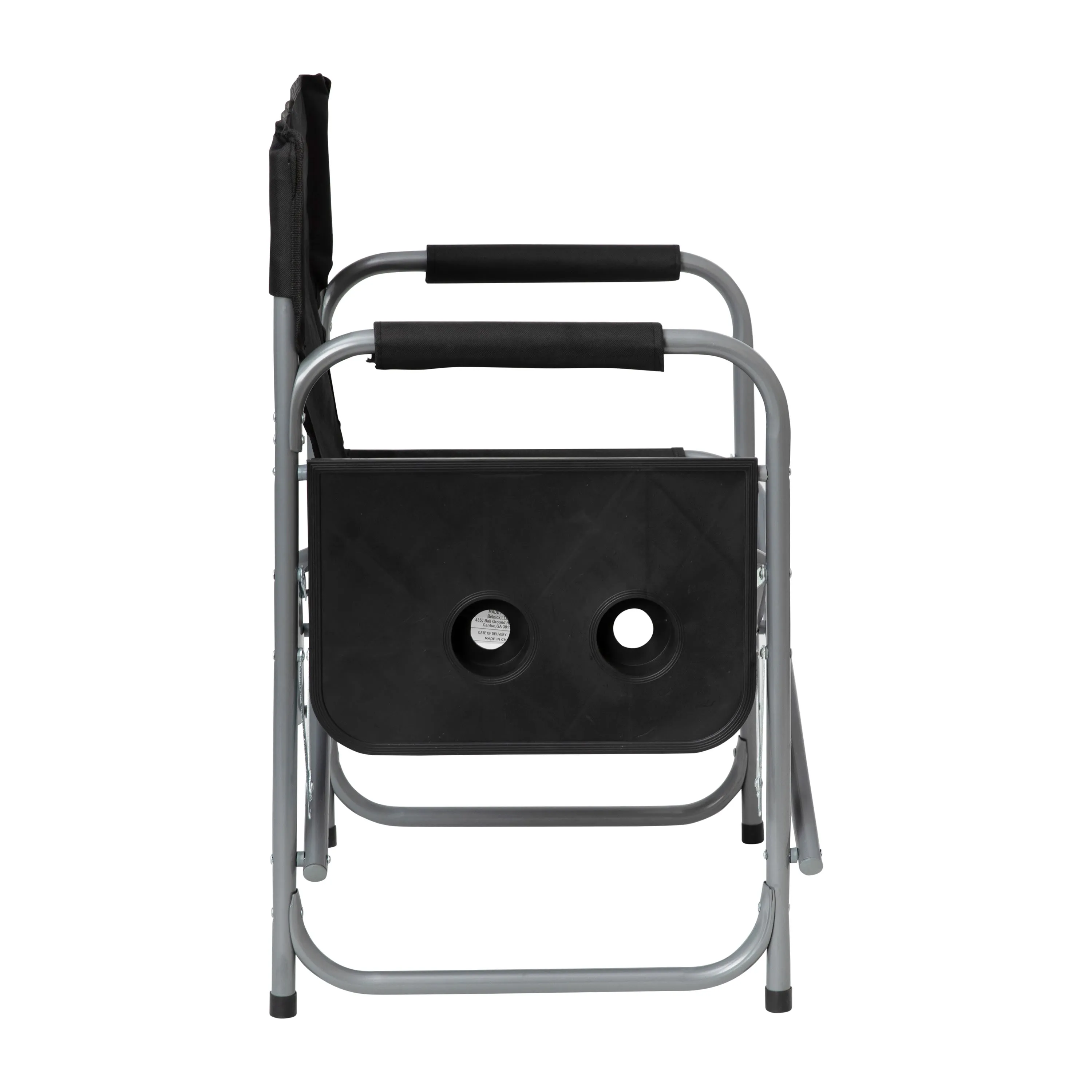Folding Director's Camping Chair with Side Table and Cup Holder - Portable Indoor/Outdoor Steel Framed Sports Chair