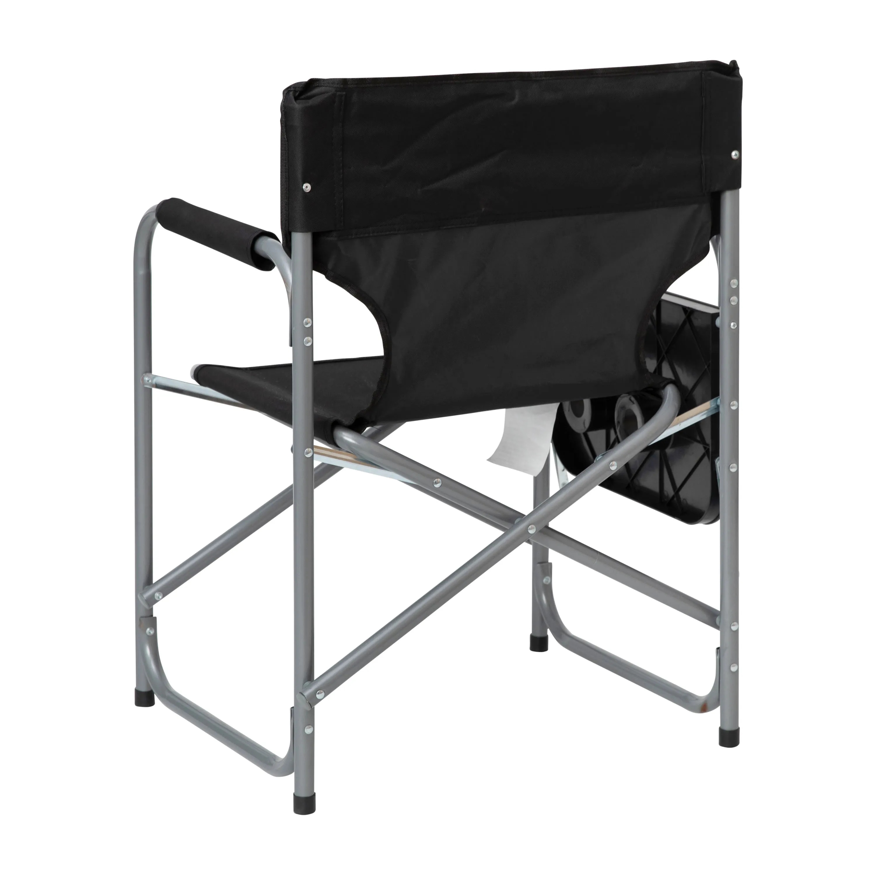 Folding Director's Camping Chair with Side Table and Cup Holder - Portable Indoor/Outdoor Steel Framed Sports Chair
